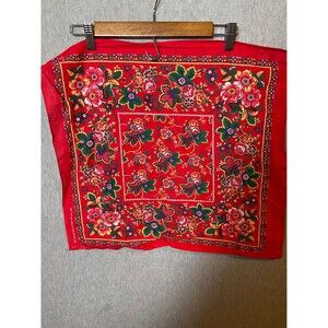 Vintage Wamsutta Red Floral Bandana Scarf Cottagecore Folk Square Head Wrap